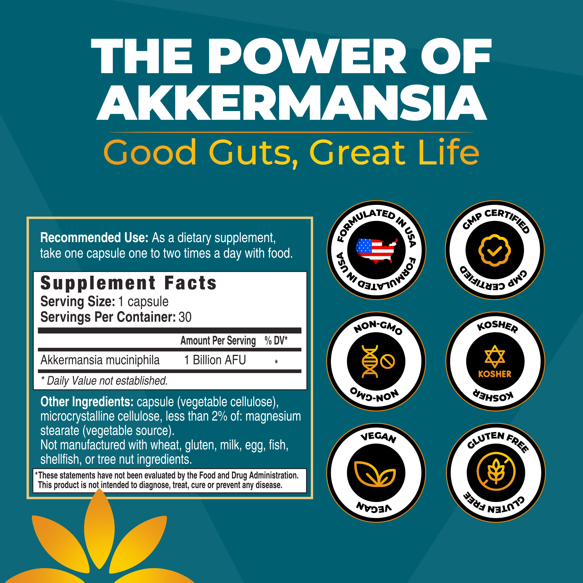 Akkermansia Probiotic Supplement - Promotes Digestive Comfort, Gut Lining & Microbiome Support - GLP-1 & Metabolic Wellness - Active Strain, 1 Billion AFUs - 30 Capsules