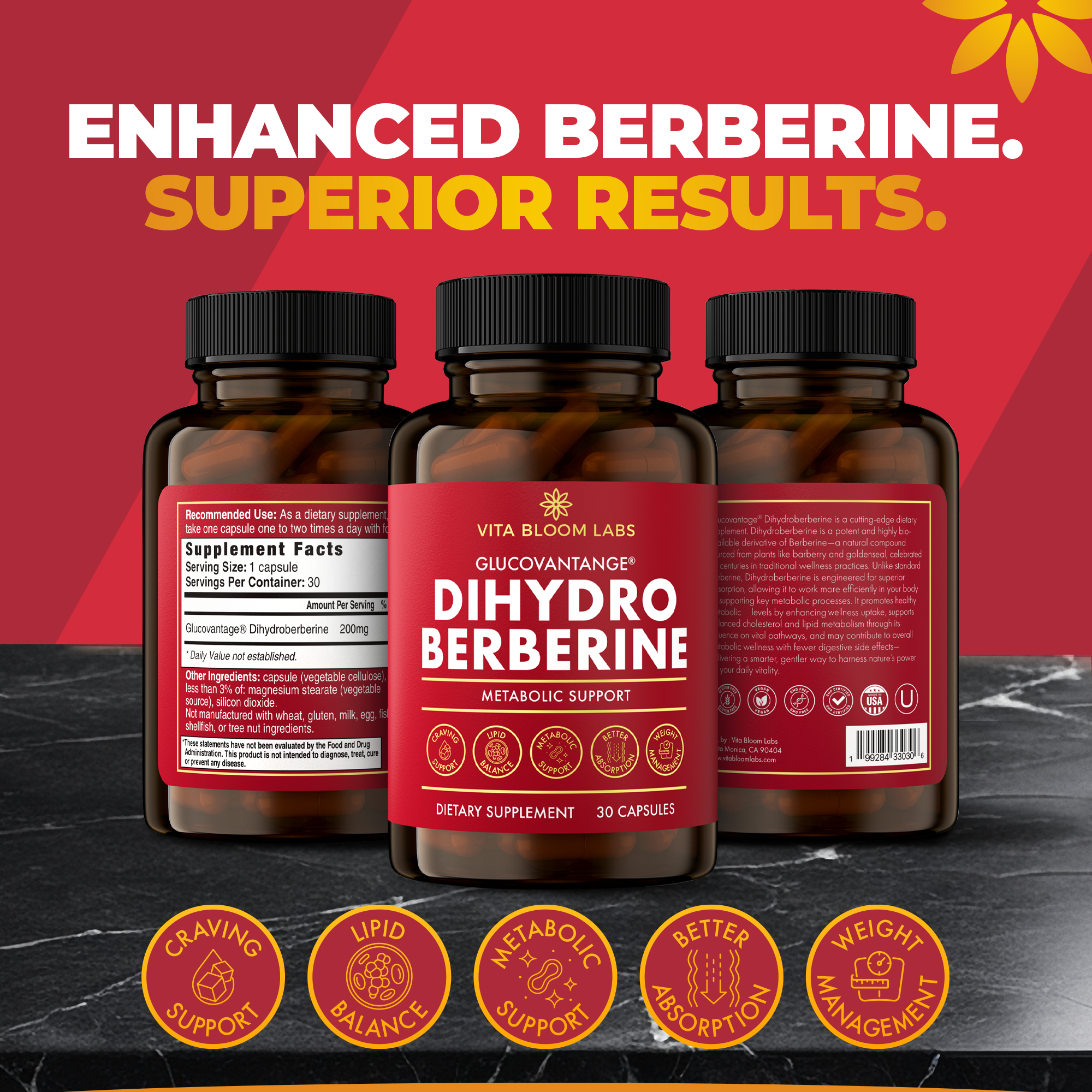 GlucoVantage Dihydroberberine Supplement - Better Delivery & More Effective Than Berberine
