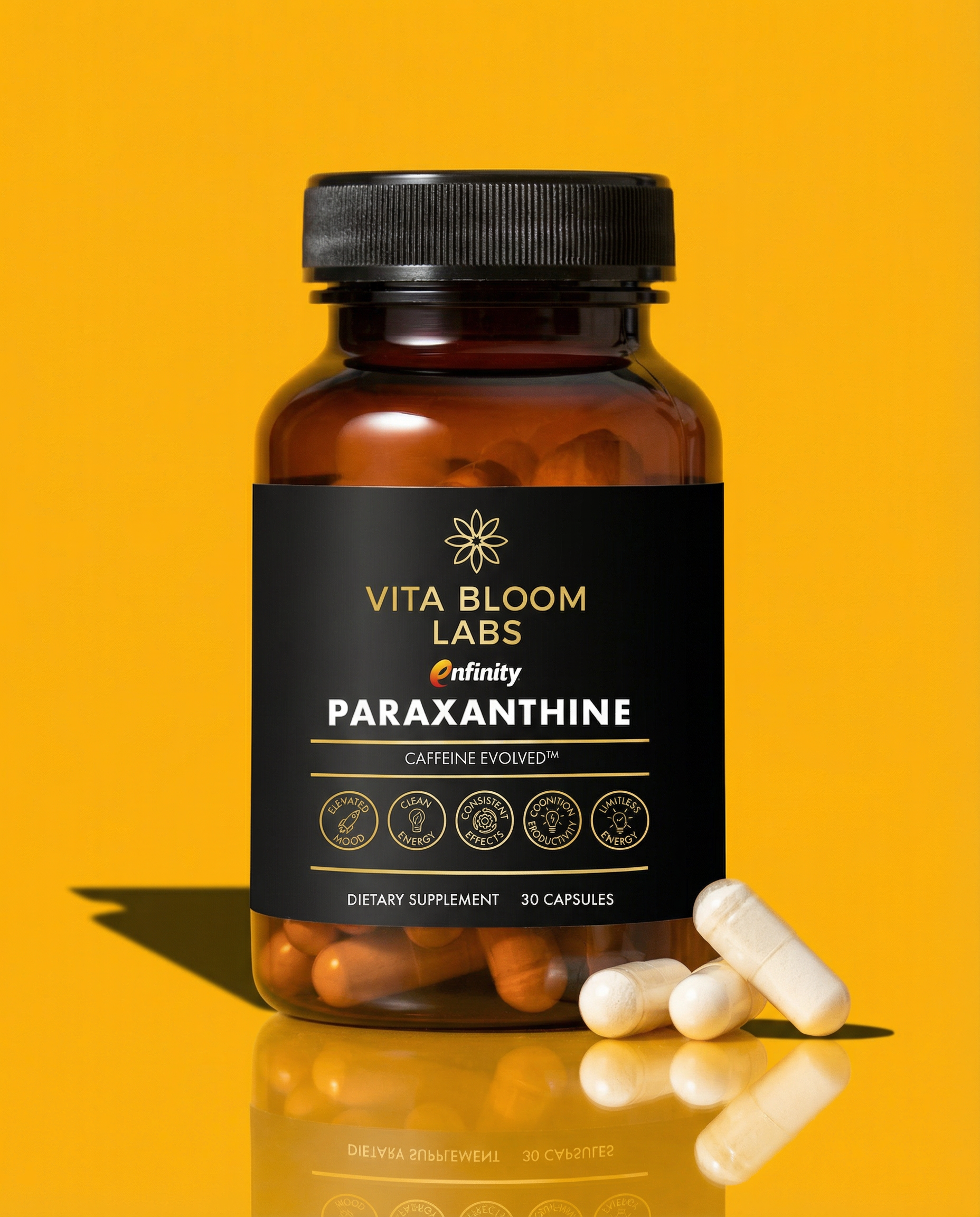 Enfinity Paraxanthine Capsules, Clean Energy & Focus, Caffeine Alternative | 200 mg per Capsule | 30 Capsules per Bottle | Formulated in USA, GMP Certified, Non-GMO, Kosher.