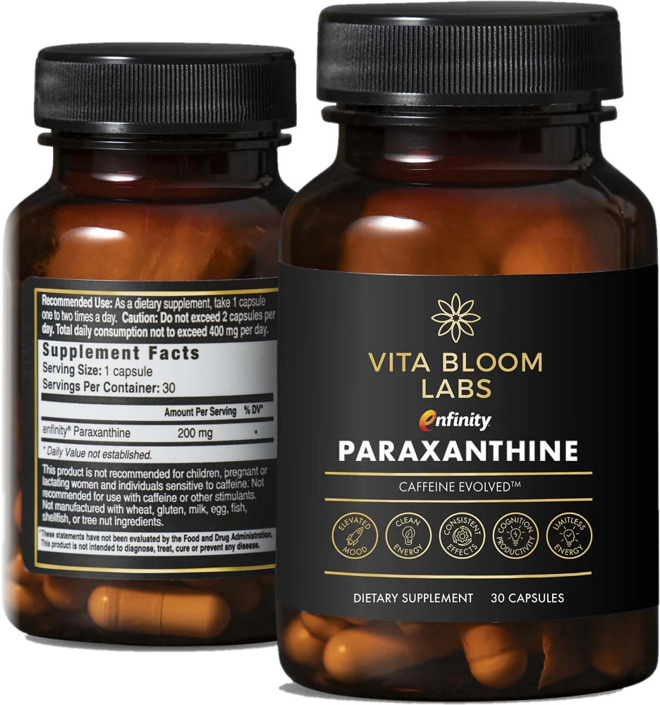 Two bottles of Vita Bloom Labs Enfinity Paraxanthine, 30 capsules each